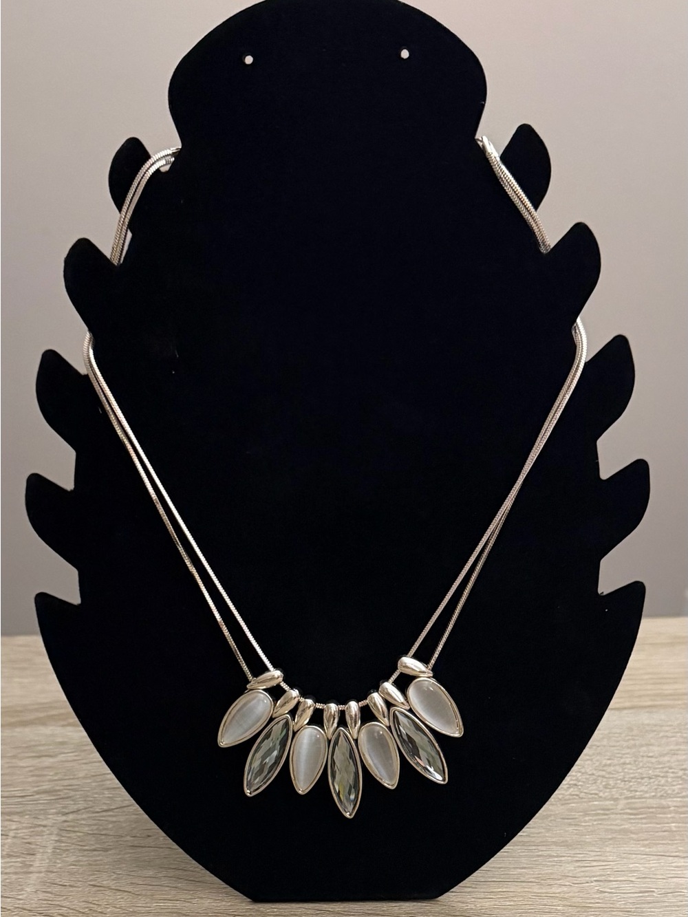 Silver Tone Marquise Crystal Statement Necklace